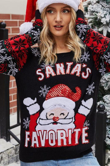 Woochic pull de Noël du Père paillettes col en rond broderie noir S